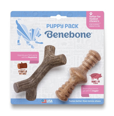 Benebone Tiny-2 Pack Maplestick+Zaggler Bacon Набір з двох жувальних іграшок для цуценят зі смаком бекону M+Z